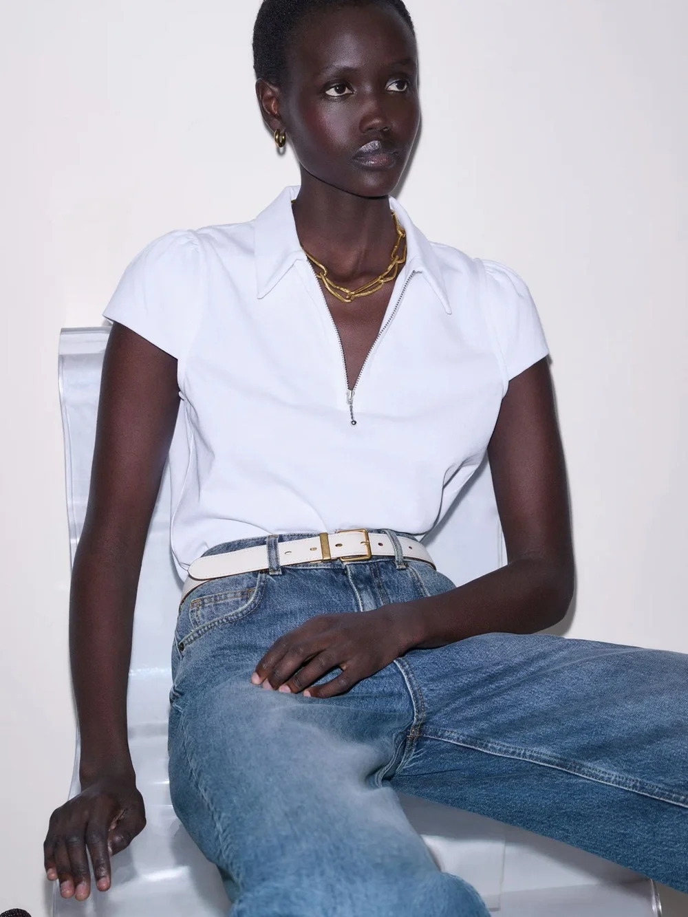 ME+EM White Cap Sleeve Polo Tee